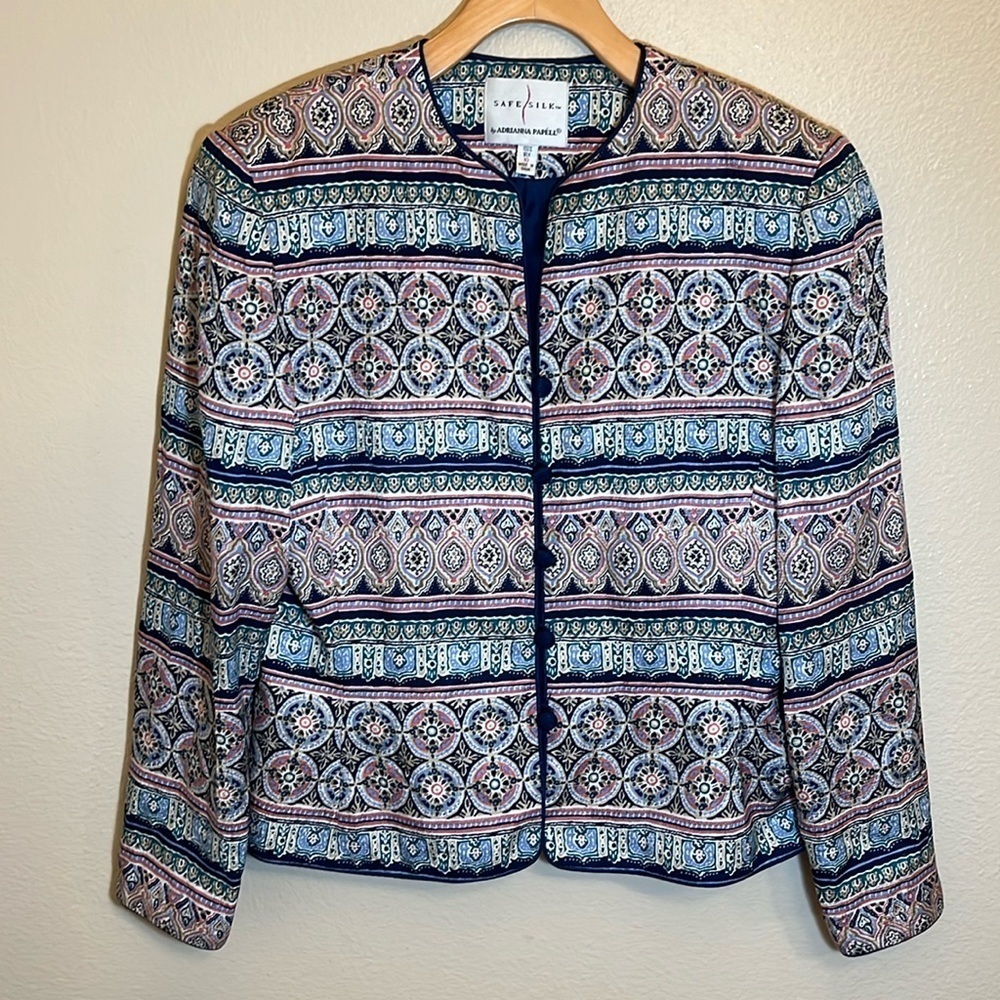 Safe Silk Adrianna Papell Silk Button Suit Jacket